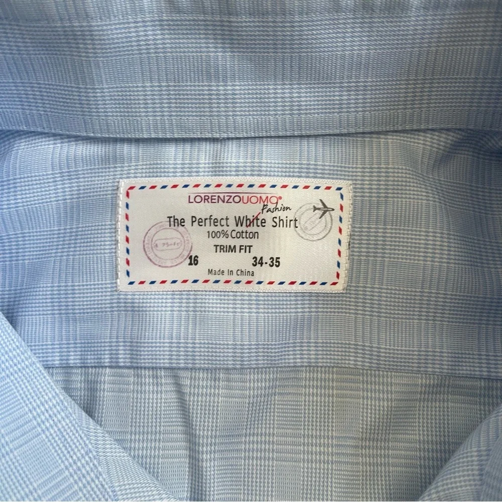 Lorenzo Uomo Trim Fit Long Sleeve Button Down Shirt, Neck 16 34-35 Sleeve, Blue - Picture 3 of 7